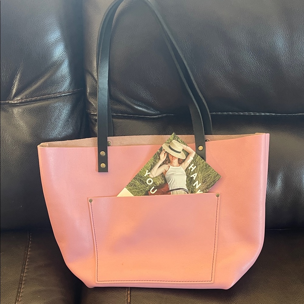 Pink Leather Tote Bag Portland Leather Goods Large Tote.  Free shipping. New